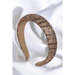 Bej Renk Kristal Taş Detaylı Taç