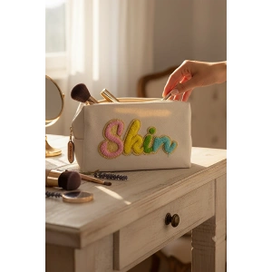 Bej Renk Skin Yazılı Makyaj Çantası