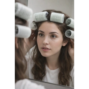 Beyaz Renk 6 Adet Bigudi Cırtlı/ Yapışkanlı Saç Bigudisi /Orta Boy