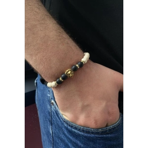 Beyaz Renk Aslan Figürlü Boncuk Detaylı Erkek Bileklik