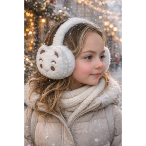 Beyaz Renk Ayıcık Figürlü Peluş Kulaklık