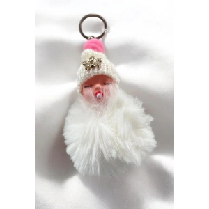 Beyaz Renk Bebek Figürlü Peluş Anahtarlık