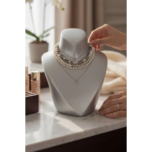 Beyaz Renk Boyun Manken Takı Standı Kolye Askısı