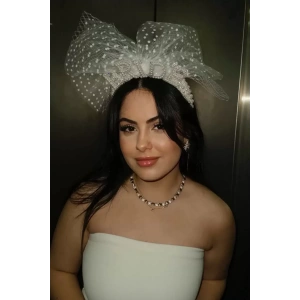 Beyaz Renk Bride Yazılı İnci Detaylı Tüllü Gelin Taç
