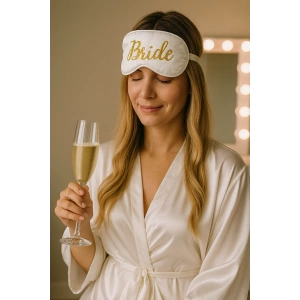 Beyaz Renk Bride Yazılı Saten Uyku Bandı