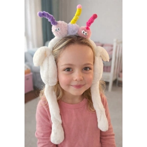 Beyaz Renk Canavar Figürlü Kulakları Oynayan Peluş Kulaklık