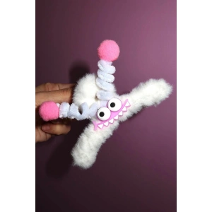 Beyaz Renk Canavar Figürlü Peluş Mandal Toka