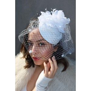 Beyaz Renk Çiçek Detaylı Nikah Şapkası/Vualet Şapka
