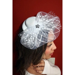 Beyaz Renk Çiçek Detaylı Nikah Şapkası/Vualet Şapka