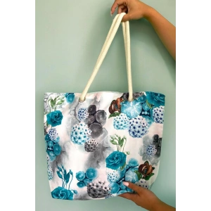 Beyaz Renk Çiçek Figürlü Plaj Çantası