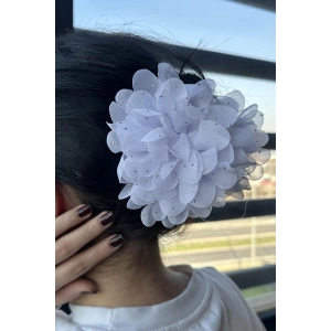 Beyaz Renk Çiçek Figürlü Taş Detaylı Mandal Toka