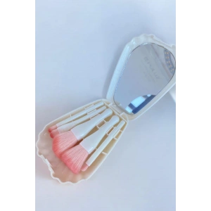 Beyaz Renk Deniz Kabuğu Figürlü Makyaj Fırçası/ Ayna Set