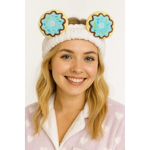 Beyaz Renk Donut Figürlü Peluş Saç Bandı