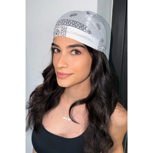 Beyaz Renk Etnik Desenli Saç Bandı/Bandana