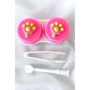 Beyaz Renk Fuşya Pati Figürlü Lens Saklama Kutusu