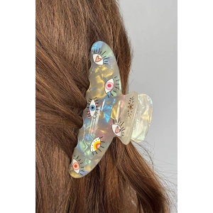 Beyaz Renk Göz Figürlü Kemik Mandal Toka