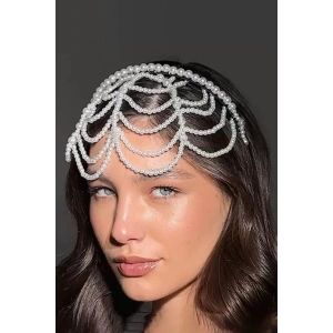 Beyaz Renk İnci Detaylı Gelin/Kına/Nişan/Bride Tasarım Taç