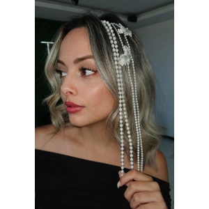 Beyaz Renk İnci Figürlü Kelebek Detaylı Yan Postiş