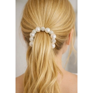 Beyaz Renk İnci Ve Taş Detaylı Lastik Toka