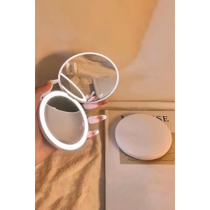 Beyaz Renk Işıklı Makyaj Aynası/ Cep Ayna