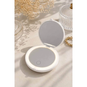 Beyaz  Renk Işıklı Makyaj Aynası/ Cep Ayna
