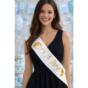 Beyaz Renk Its A Boy Yazılı Kuşak Kurdelesi