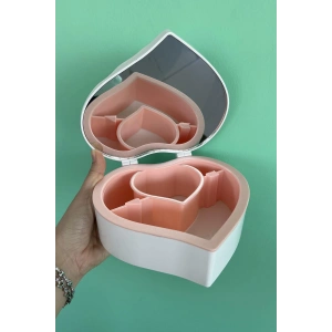 Beyaz Renk Kalp Figürlü Aynalı Takı Organizeri