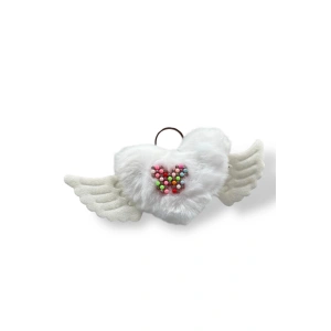 Beyaz Renk Karışık Figürlü Kelebek Detaylı Peluş Anahtarlık