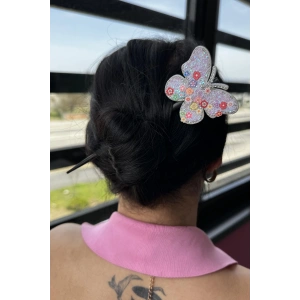 Beyaz Renk Kelebek Figürlü Topuz Tokası/Topuz Kalemi