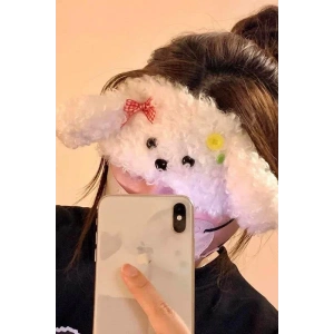 Beyaz Renk Köpek Figürlü Peluş Uyku Bandı