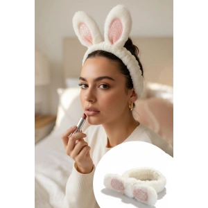 Beyaz Renk Kulak Detaylı Peluş Saç Bandı