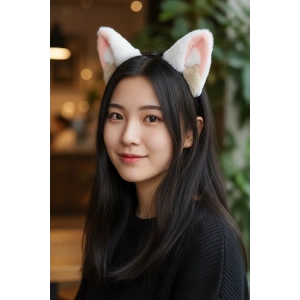 Beyaz Renk Kulak Figürlü Peluş Taç