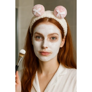 Beyaz Renk Kurdele Detaylı Peluş Saç Bandı