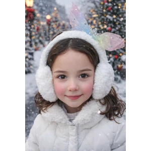 Beyaz Renk Kurdele Figürlü Peluş Kulaklık