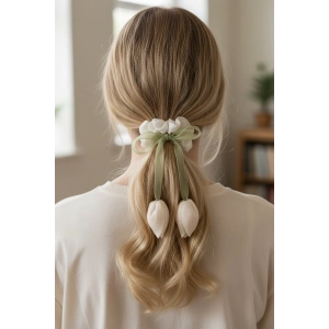 Beyaz Renk Lale Figürlü Simit Toka