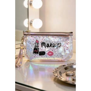 Beyaz Renk Makeup Yazılı Makyaj Çantası