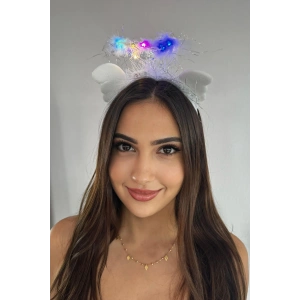 Beyaz Renk Melek Figürlü Işıklı Taç