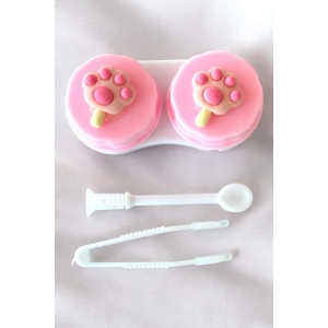 Beyaz Renk Pembe Pati Figürlü Lens Saklama Kutusu