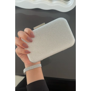 Beyaz Renk Simli Abiye Portföy Çanta