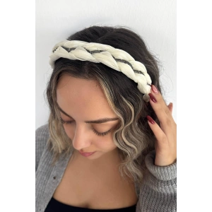 Beyaz Renk Taş Detaylı Örgülü Taç