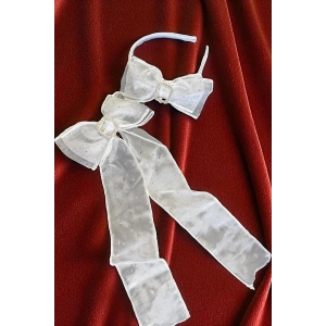 Beyaz Renk Taş Detaylı Otomat Toka Ve Taç Set