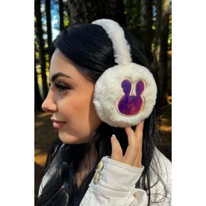 Beyaz Renk Tavşan Figürlü Peluş Kulaklık