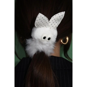 Beyaz Renk Tavşan Figürlü Peluş Simit Toka