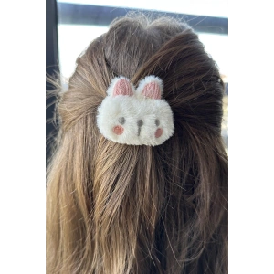 Beyaz Renk Tavşan Figürlü Yan Toka