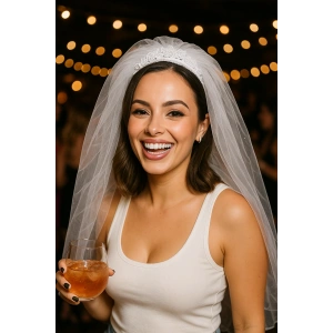 Beyaz Renk Tüllü Duvak Detaylı Bride Taç