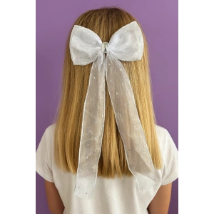 Beyaz  Renk Yıldız Detaylı Taşlı Kurdele Otomat Toka