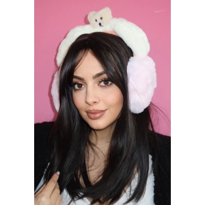 Beyaz Ve Açık Pembe Renk Ayıcık Figürlü Peluş Kulaklık