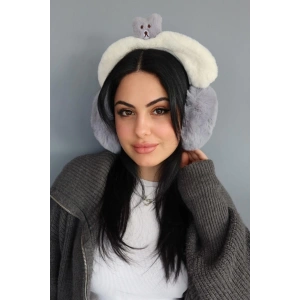 Beyaz Ve Gri Renk Ayıcık Figürlü Peluş Kulaklık