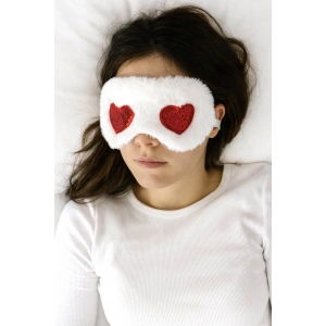 Beyaz Ve Kırmızı Renk Kalp Figürlü Peluş Uyku Bandı