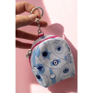 Beyaz Ve Mavi Renk Göz Figürlü Anahtarlık Cüzdan